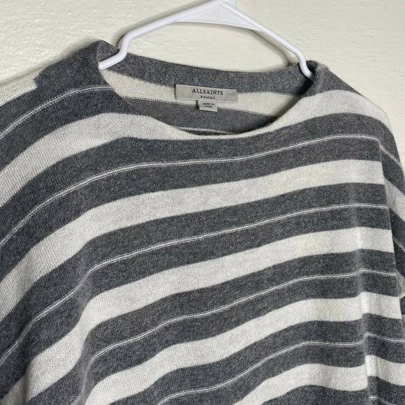All saints Womens Cassia Jumper Gray White Stripe Boat Neck Wool Sweater… - Picture 4 of 11